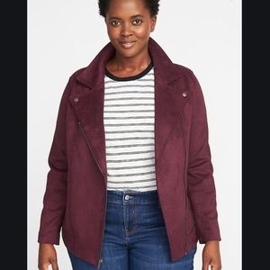 Burgundy Sueded Knit Moto Jacket